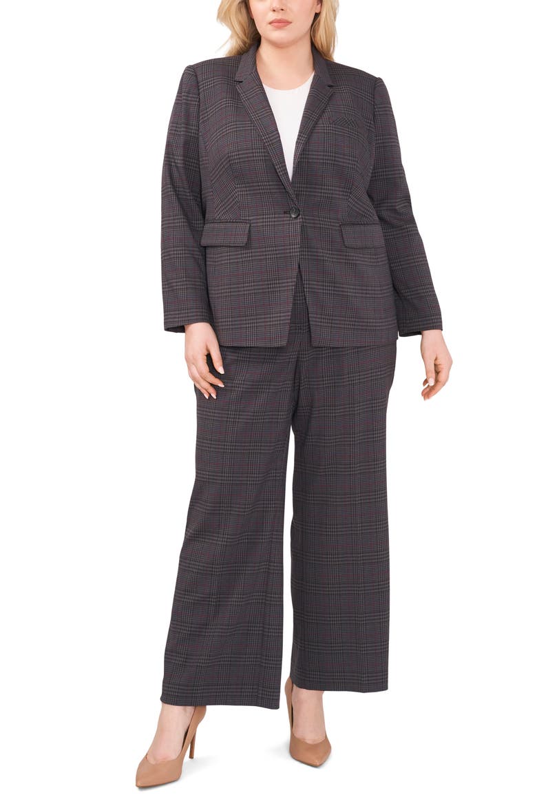 Plaid One-Button Blazer, Alternate, color, RICH BLACK