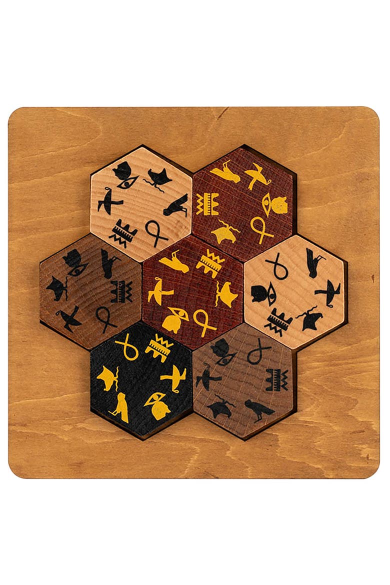 Egyptian Hieroglyph 3D Wooden Brainteaser Puzzle, Alternate, color, Multicolored