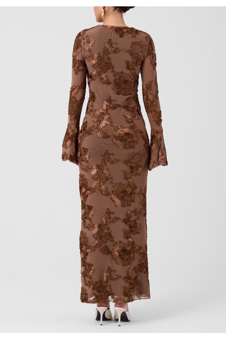 Juliet Long Sleeve Soutache Maxi Dress, Alternate, color, Umber