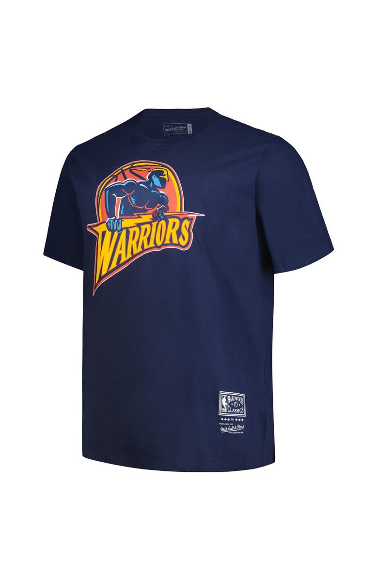 Mitchell & Ness Men's Mitchell & Ness Navy Golden State Warriors Big & Tall Hardwood Classics Vintage Logo T-Shirt, Alternate, color, 