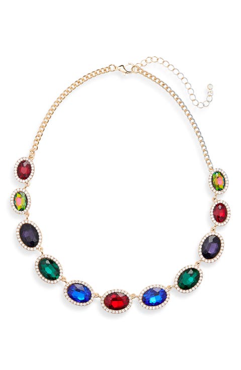 Oval Crystal & Cubic Zirconia Halo Station Necklace