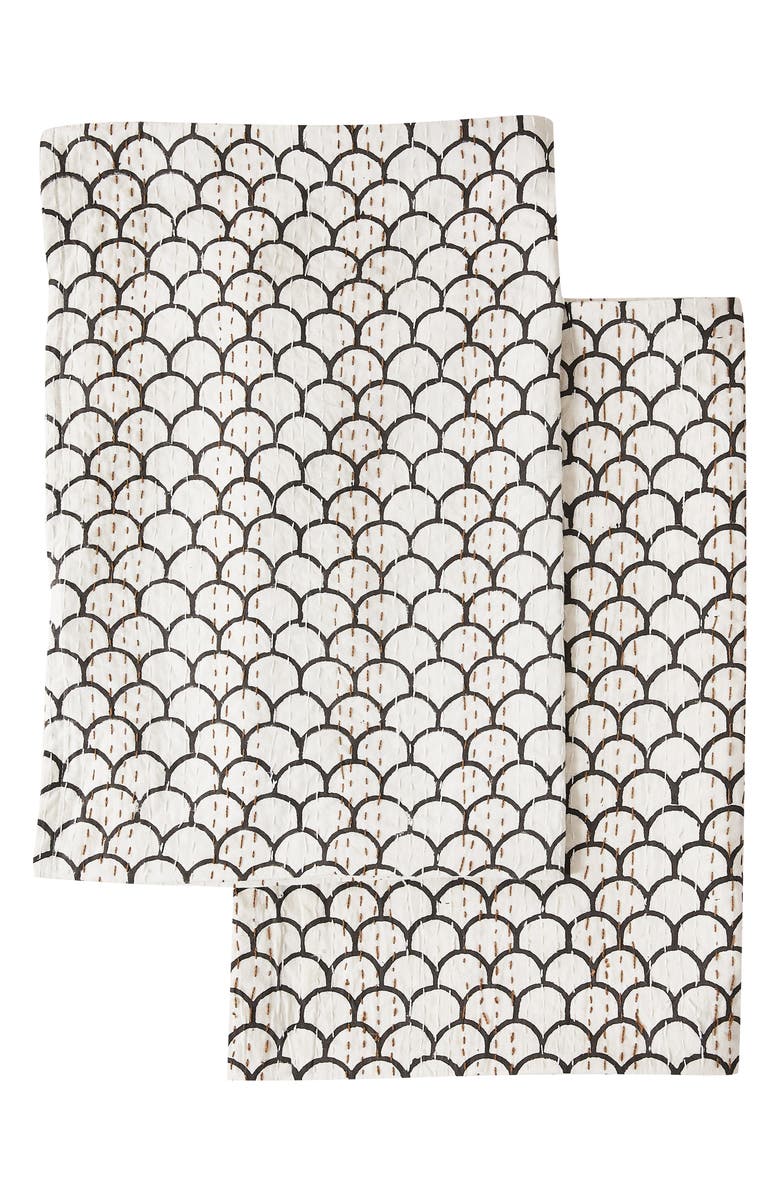 MELANGE HOME Scalloped Handstitched Kantha Set of 2 Cotton Shams, Alternate, color, Indigo