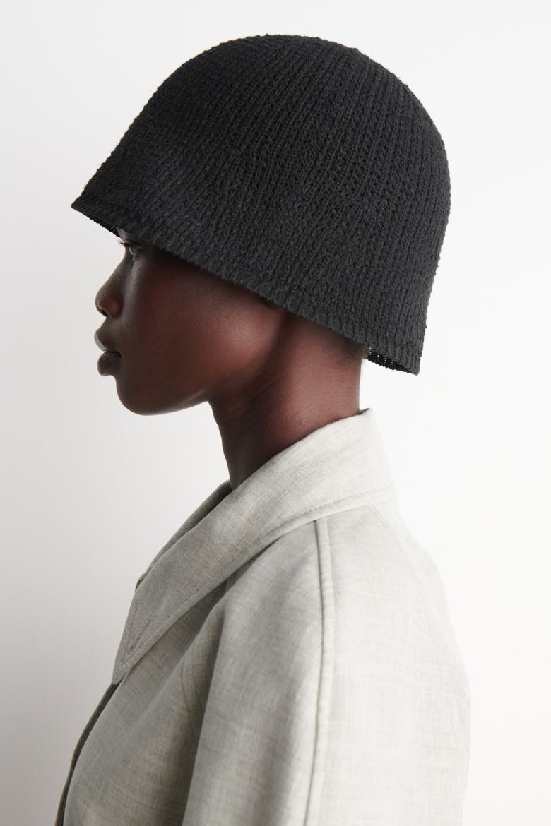 Open-Knit Bucket Hat, Alternate, color, BLACK