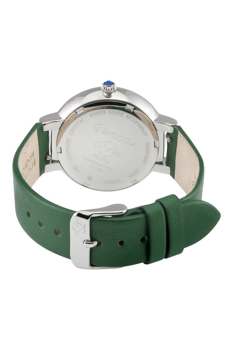 Women's Genoa Diamond Dial Leather Strap Watch, 37mm, Alternate, color, GREEN