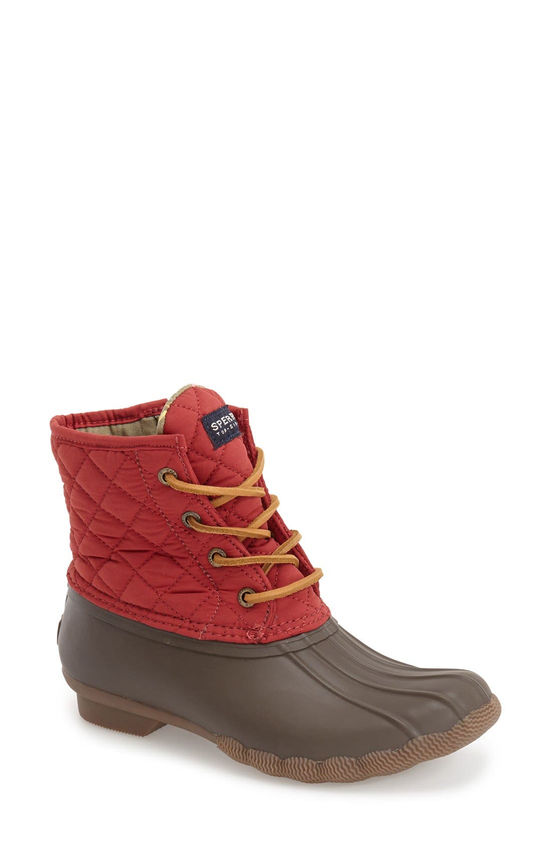 'Saltwater' Waterproof Rain Boot, Main, color, BROWN/ RED