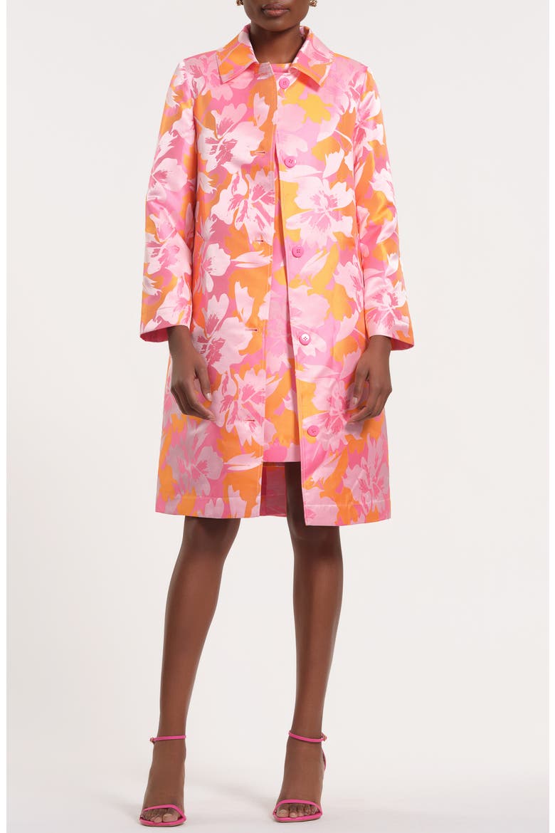 Floral Satin Brocade Jacket, Main, color, PINK/ ORANGE