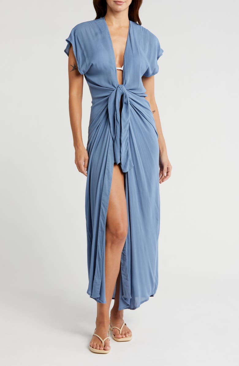 Elan Tie Front Maxi Cover-Up Dress, Main, color, 