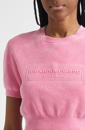 Logo Short Sleeve Chenille Crop Sweater