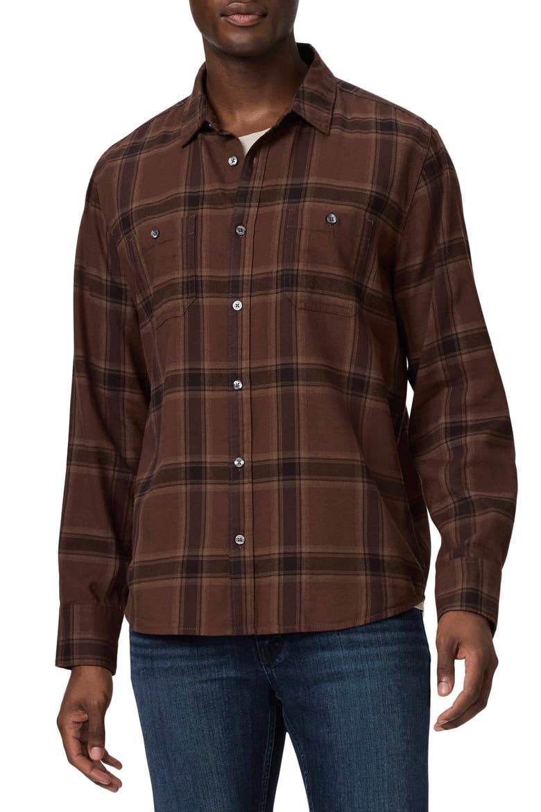 Everett Plaid Flannel Button-Up Shirt, Main, color, WEATHERED BRICK
