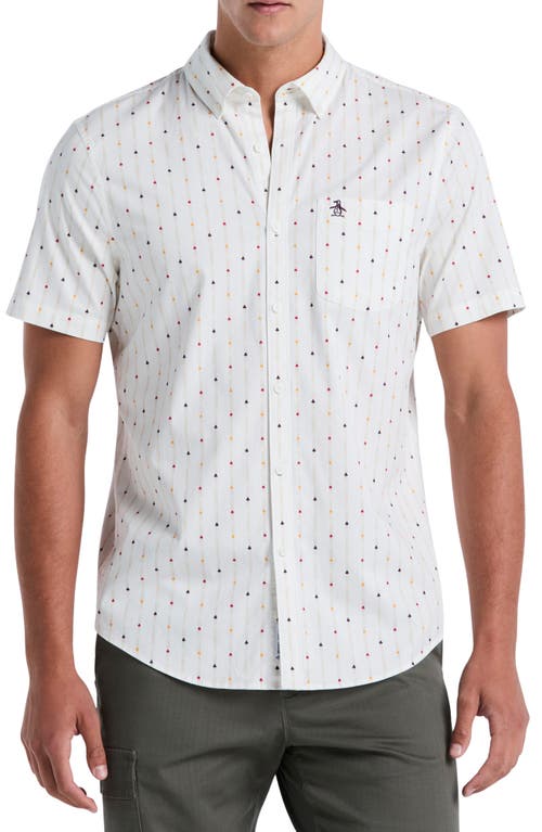 Original Penguin Short Sleeve Cotton Blend Twill Button-down Shirt In White