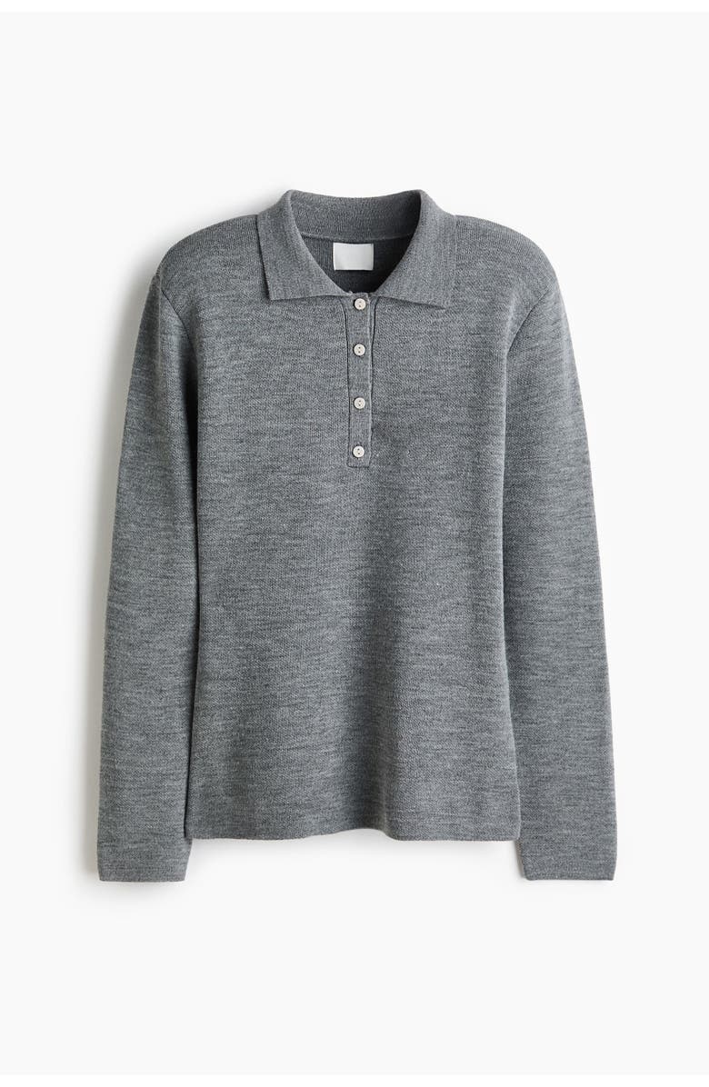 H&M Shoulder-pad Polo Jumper, Main, color, Gray Melange