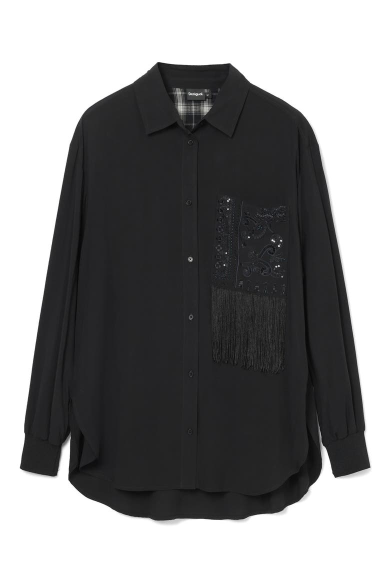 Cam Sapporo Sequin Fringe Pocket Shirt, Alternate, color, BLACK