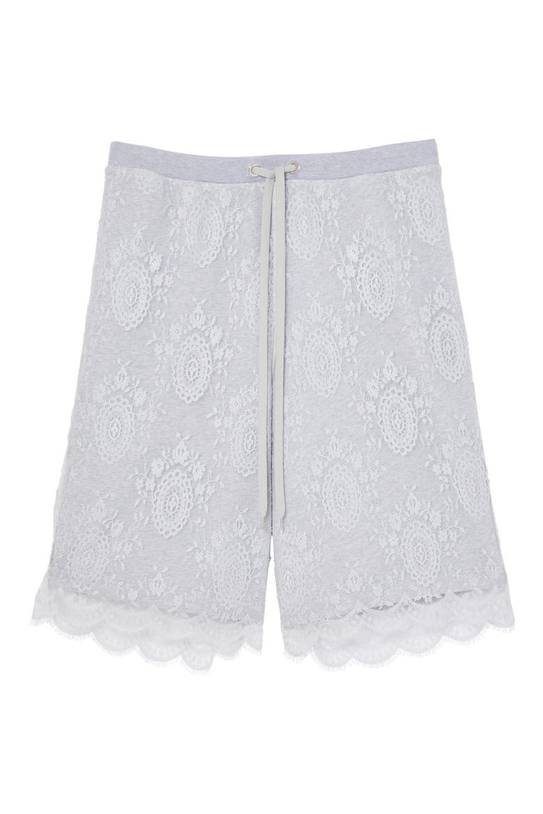 Drawstring Shorts with Lace Overlay, Alternate, color, LIGHT PEBBLE GREY