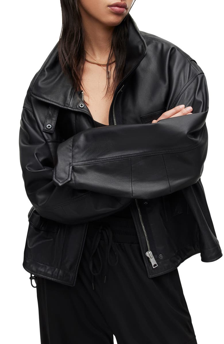 AllSaints Clay Hooded Leather Jacket, Alternate, color, 