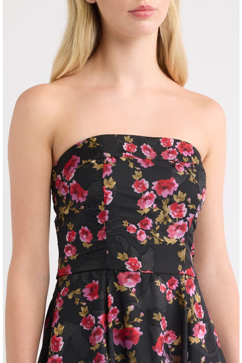 Elena Floral Strapless Cocktail Midi Dress, Alternate, color, BLACK FLORAL MULTI