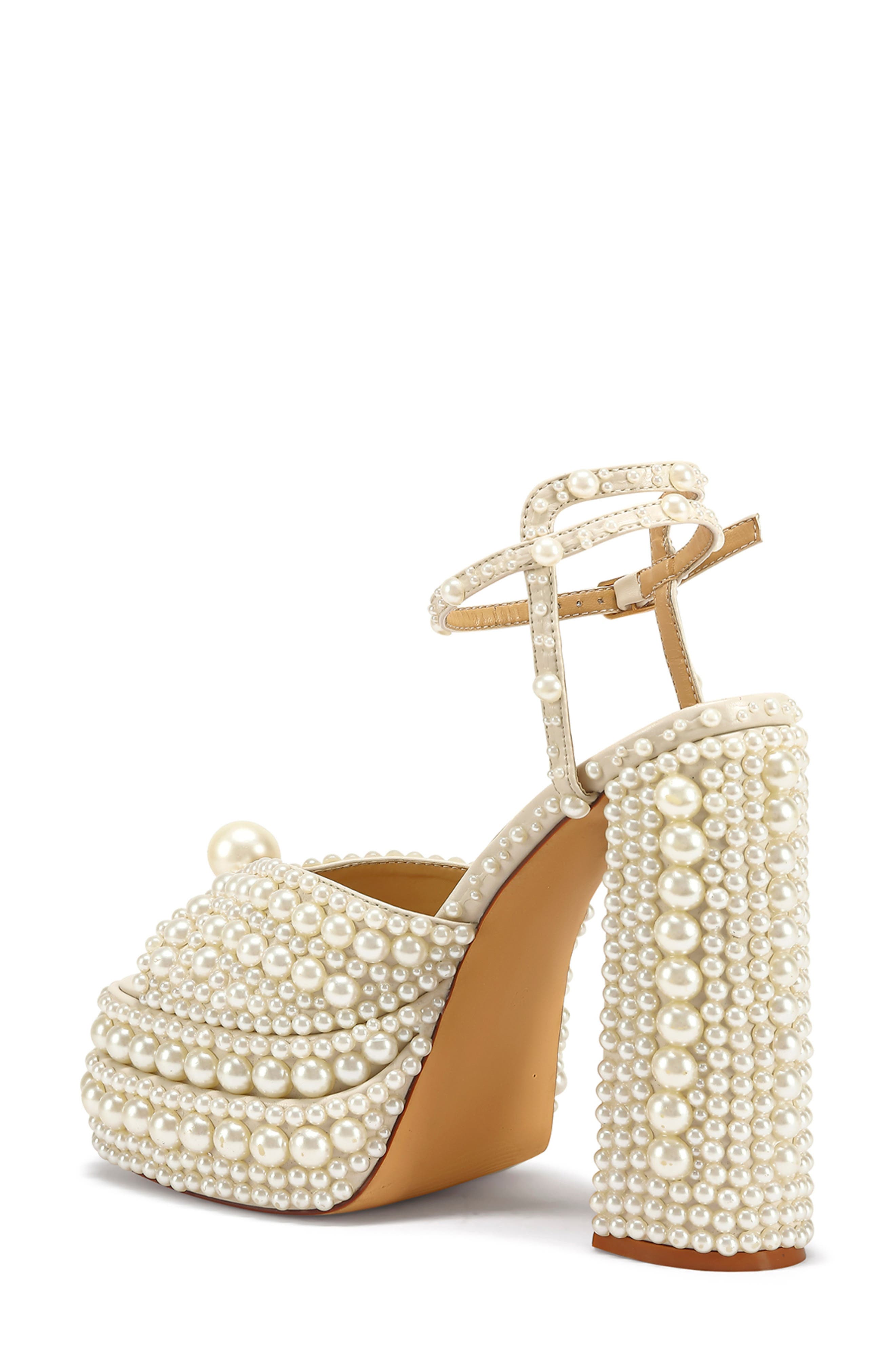 AZALEA WANG Brissa Imitation Pearl Ankle Strap Platform Sandal, Alternate, color, 