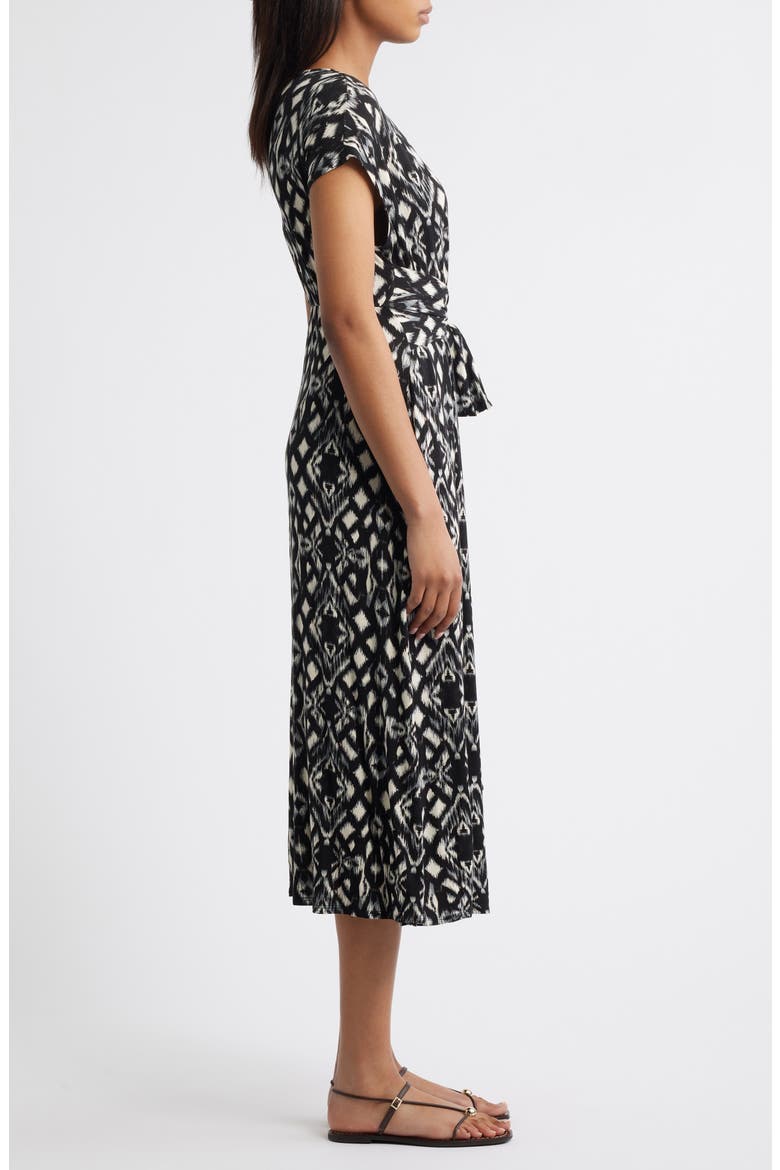Geo Print Faux Wrap Midi Dress, Alternate, color, BLACK/ GREY