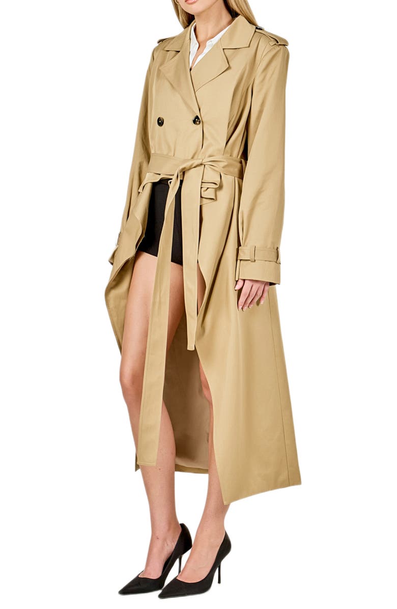 Endless Rose High-Low Cotton Blend Trench Coat, Alternate, color, Beige