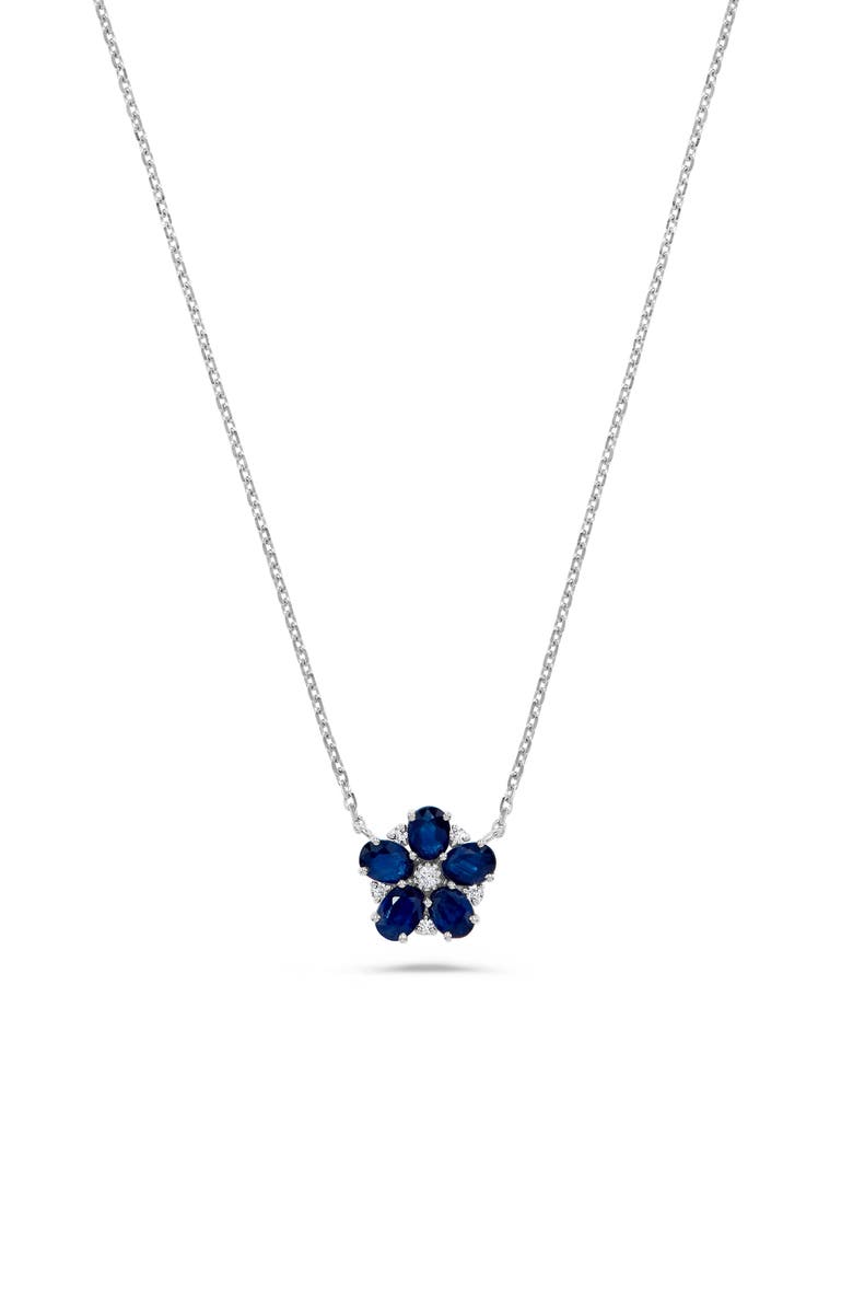 H.J. Namdar Diamond & Sapphire Flower Pendant Necklace, Main, color, White Gold