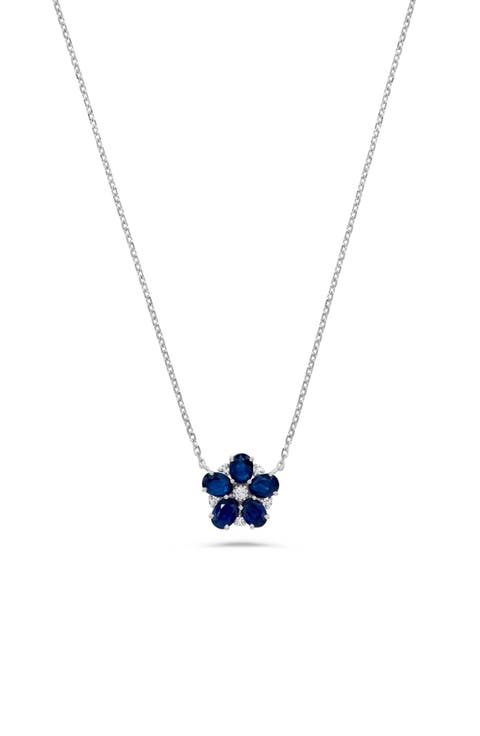 Diamond & Sapphire Flower Pendant Necklace