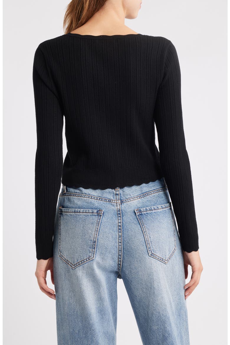 Martti Scallop Trim Crop Pointelle Cardigan, Alternate, color, BLACK