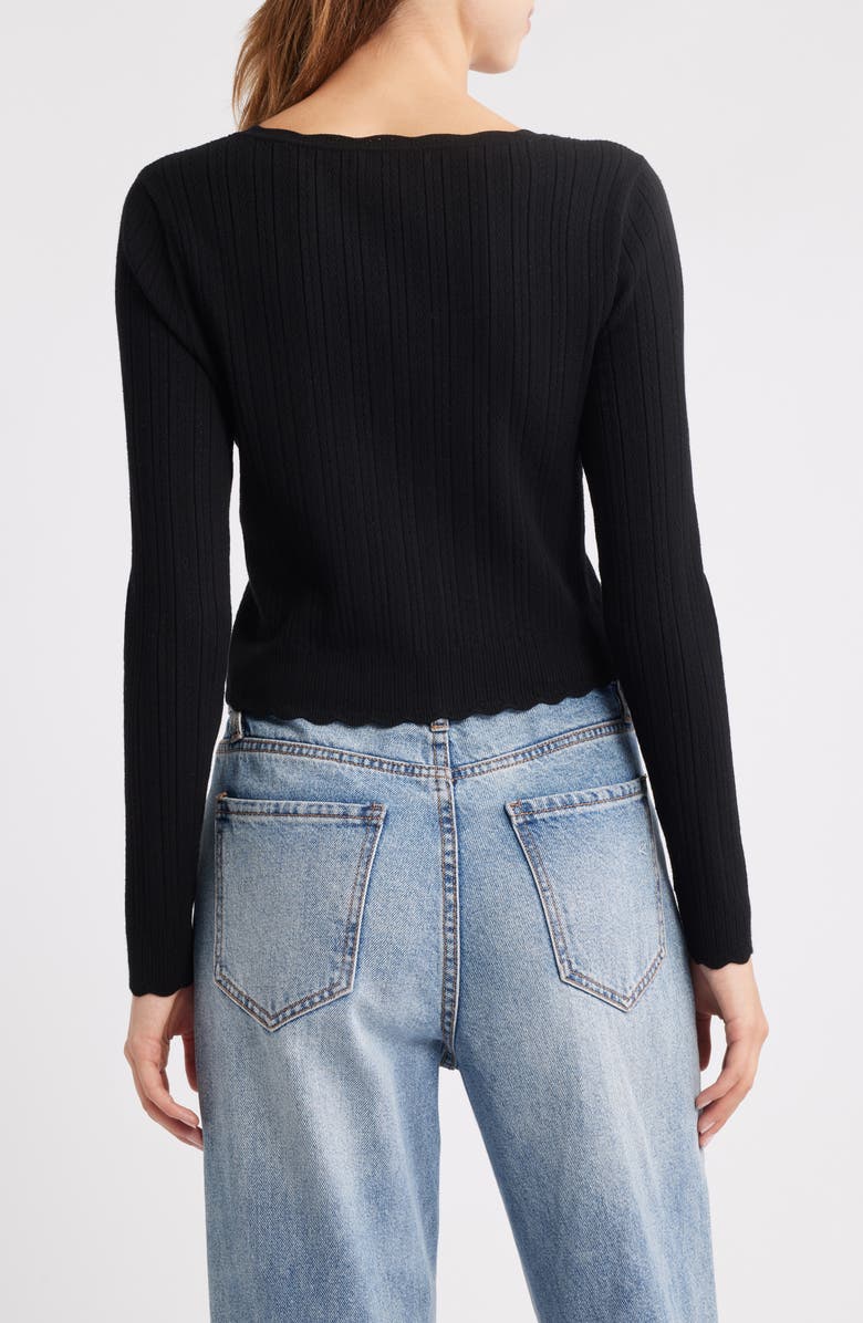 LoveShackFancy Martti Scallop Trim Crop Pointelle Cardigan, Alternate, color, Black