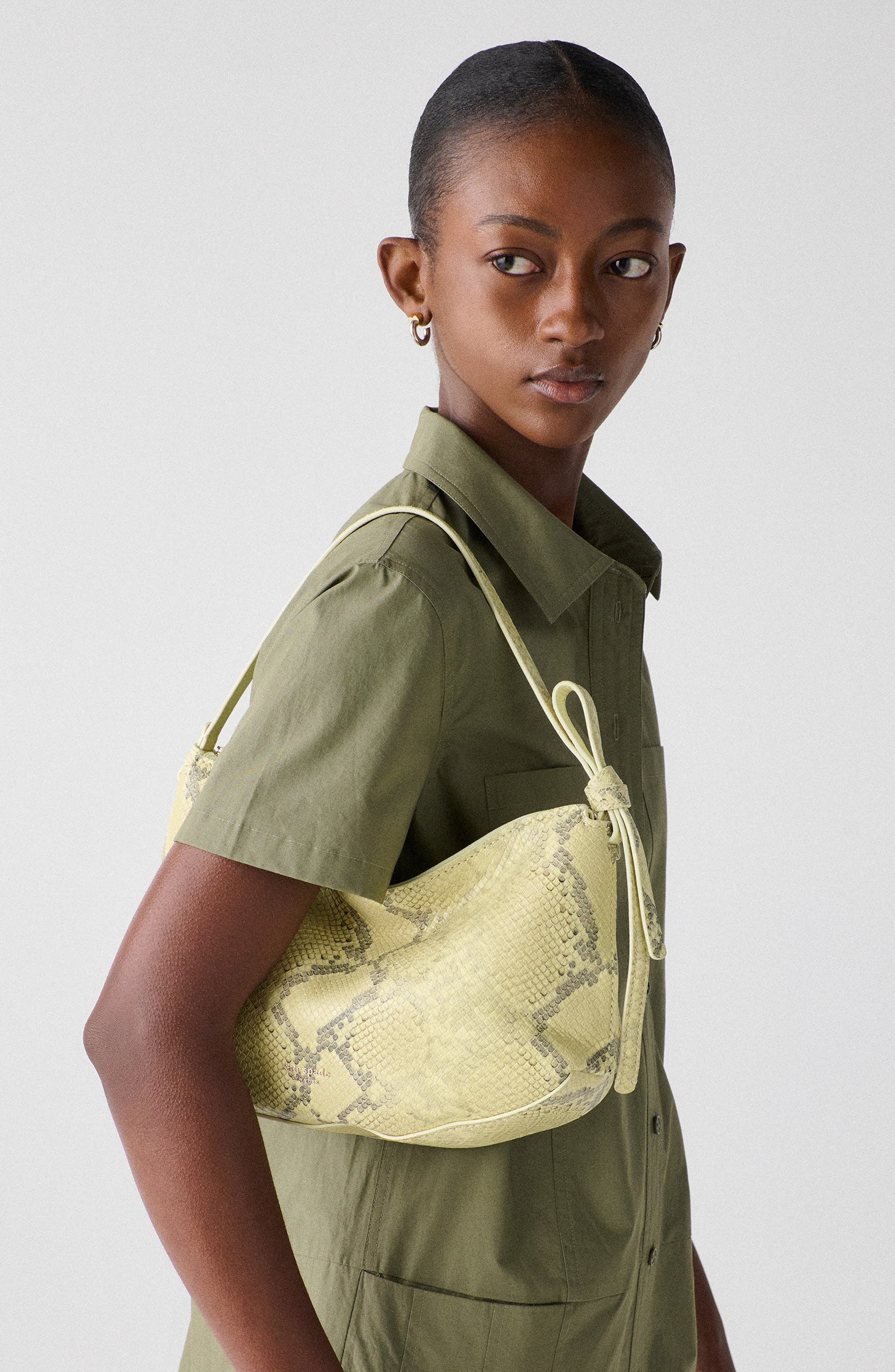 Kate Spade New York loop snakeskin-embossed leather shoulder bag, Alternate, color, 