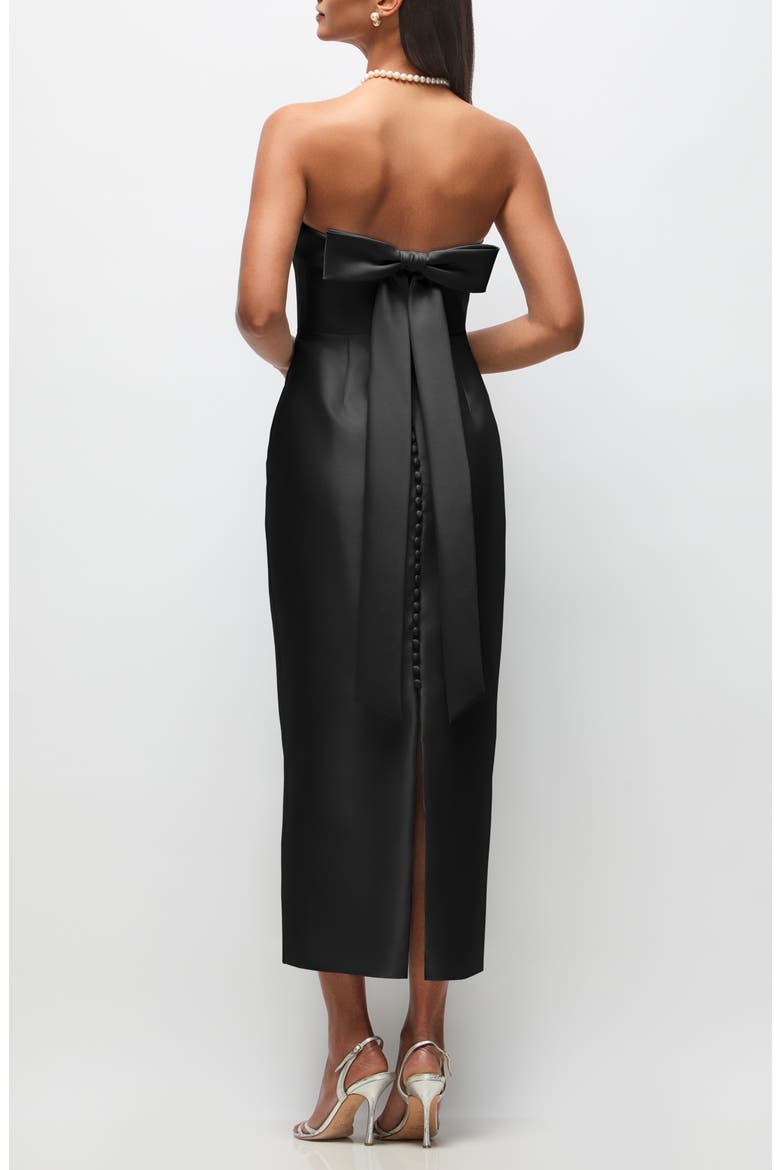 Annabelle Bow Back Strapless Satin Column Dress, Alternate, color, BLACK