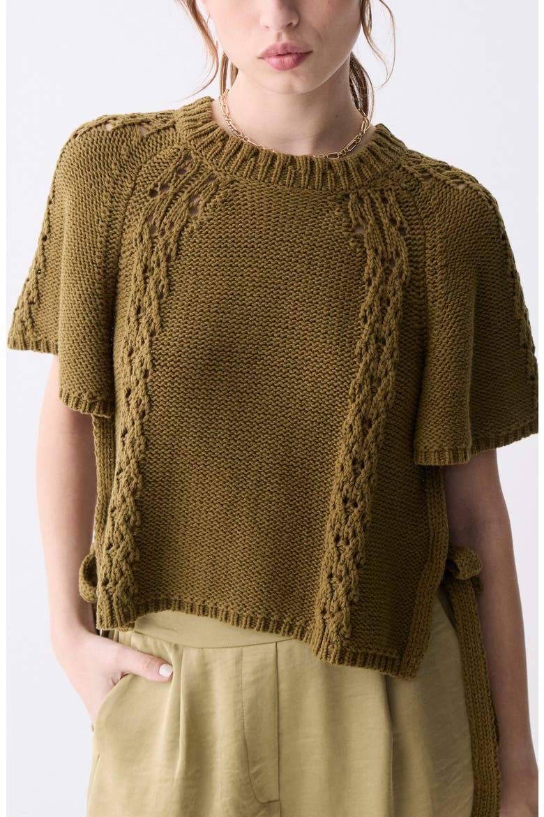 Dinis Flutter Sleeve Side Tie Sweater, Main, color, ARMY