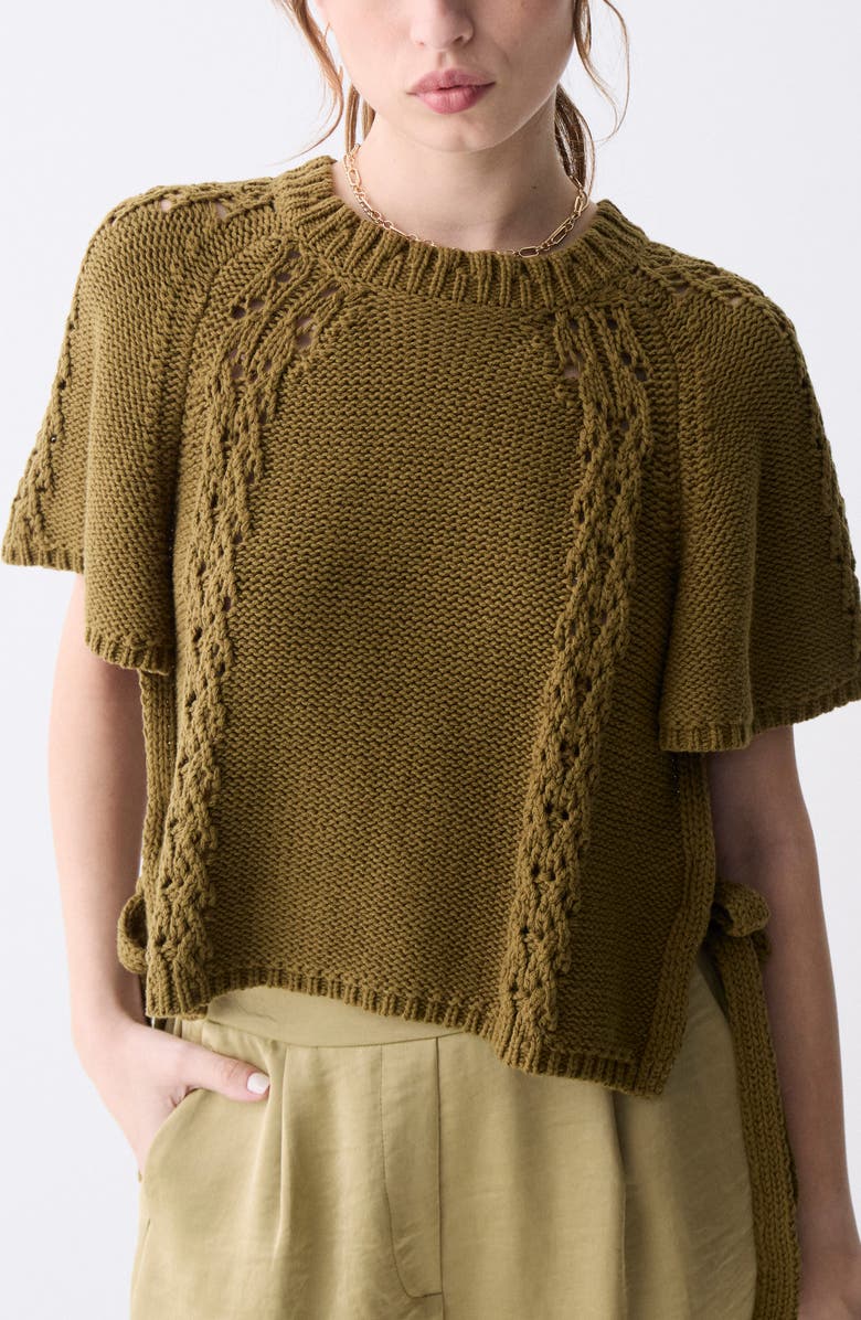 DELUC Dinis Flutter Sleeve Side Tie Sweater, Main, color, Army