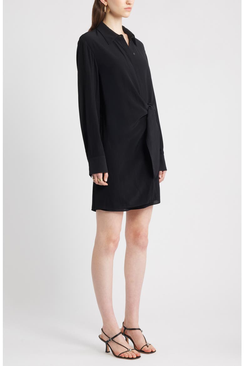 Tie Waist Long Sleeve Shirtdress, Alternate, color, BLACK