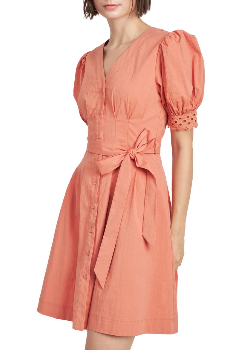 Deja Eyelet Detail Stretch Cotton Shirtdress, Alternate, color, TERRACOTTA
