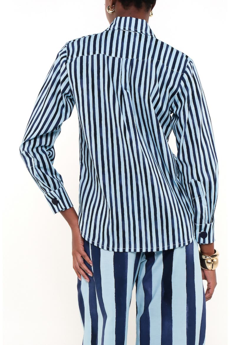 Olivia Tie Neck Linen Blend Shirt, Alternate, color, HERITAGE STRIPES MINI BLUE