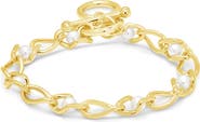 Sterling Forever 14K Gold Plated Amedea Synthetic Pearl Chain Bracelet