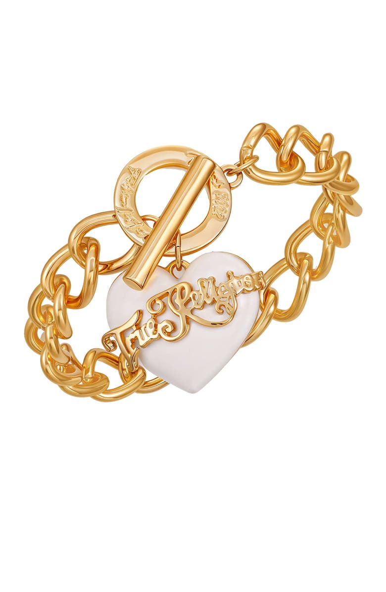 True Religion Chunky heart charm bracelet, Alternate, color, Goldtone