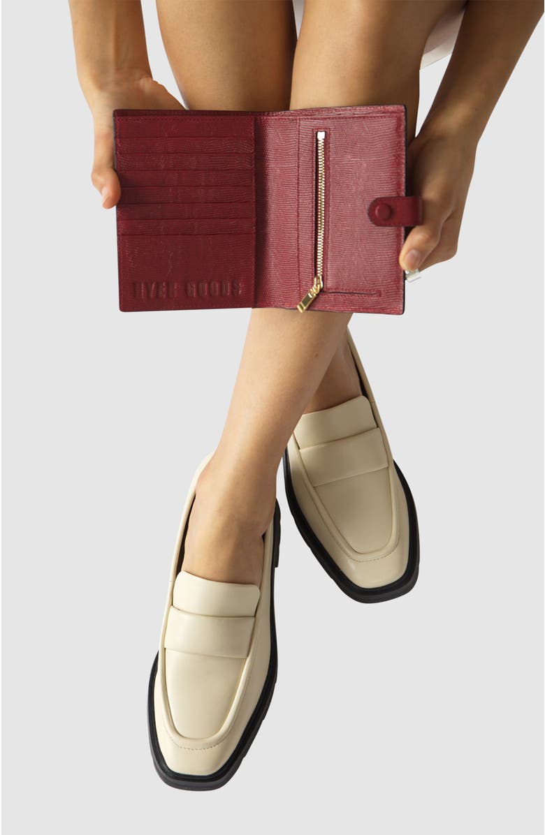 HYER GOODS Upcycled Leather Passport Wallet with Zipper Coin Pocket, Alternate, color, Cherry Red Lizard