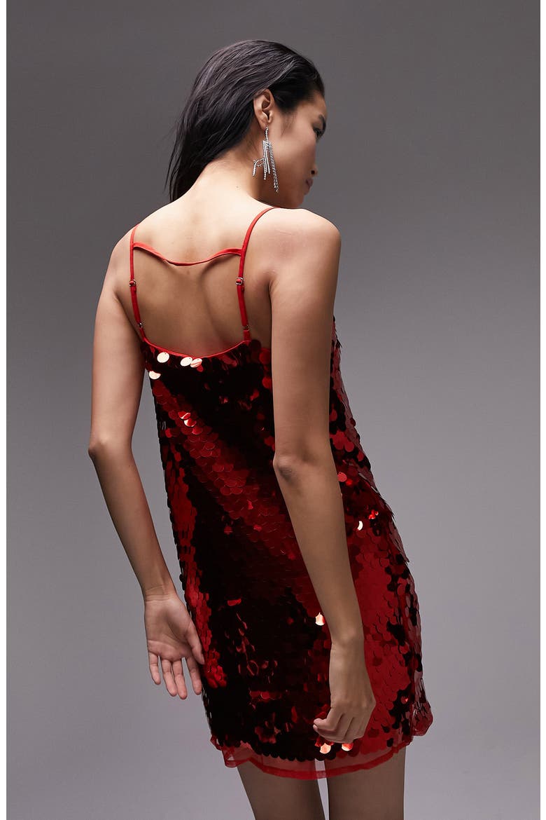 Sequin Disco Shift Minidress, Alternate, color, RED