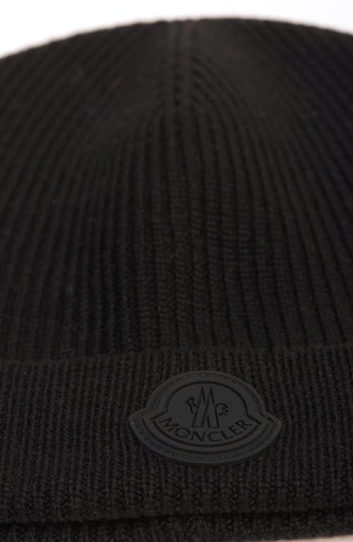 Moncler Logo Patch Virgin Wool Beanie In Gray