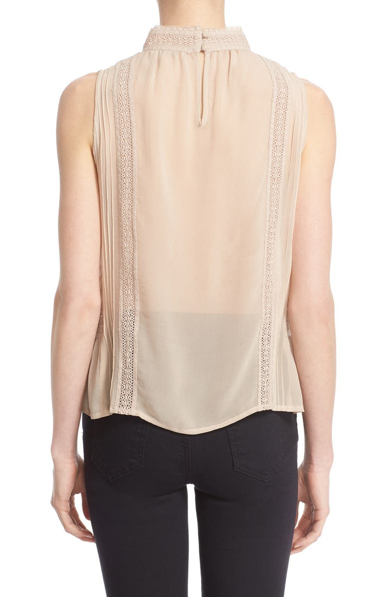 Joie Lace Trim Sleeveless Silk Blouse, Alternate, color, Almond