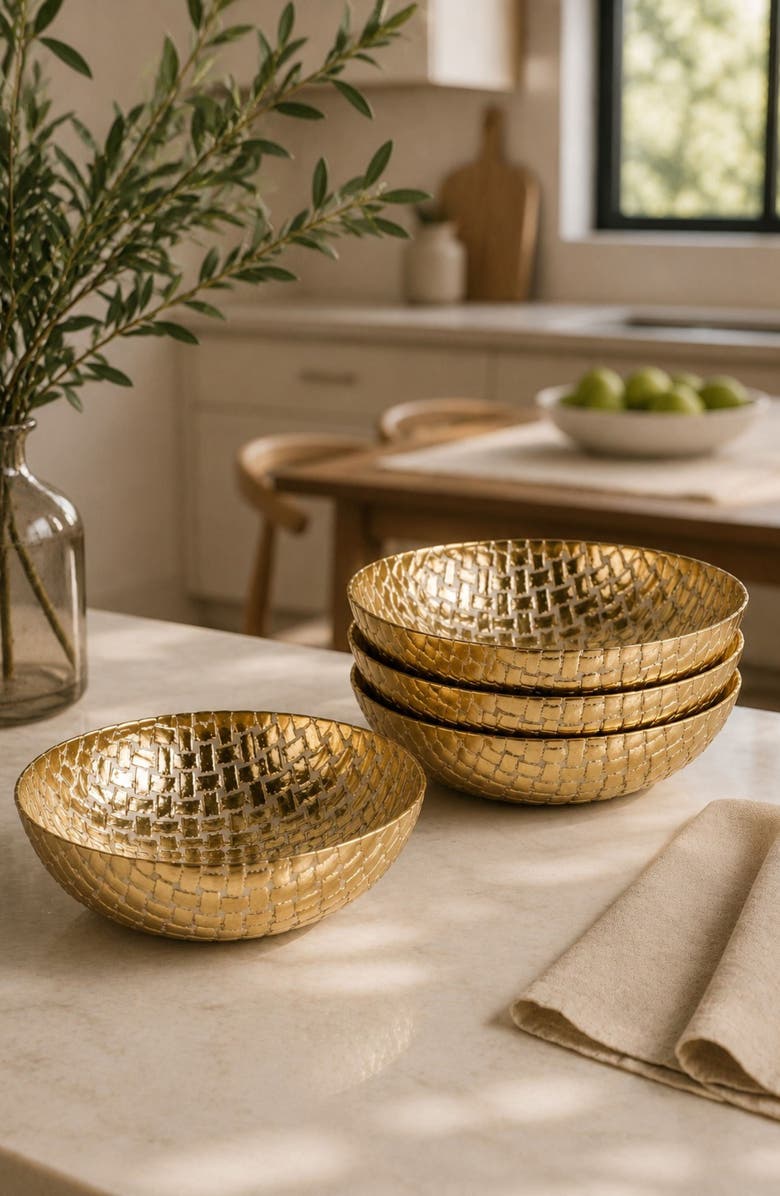 Zodax Braided Set of 4 Serving Bowls, Alternate, color, Gold