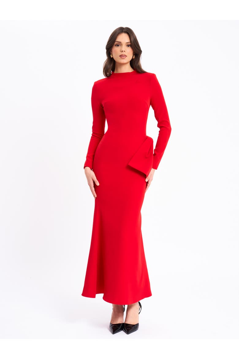 Radha Backless Longsleeve Maxi Dress with Bow, Main, color, Red
