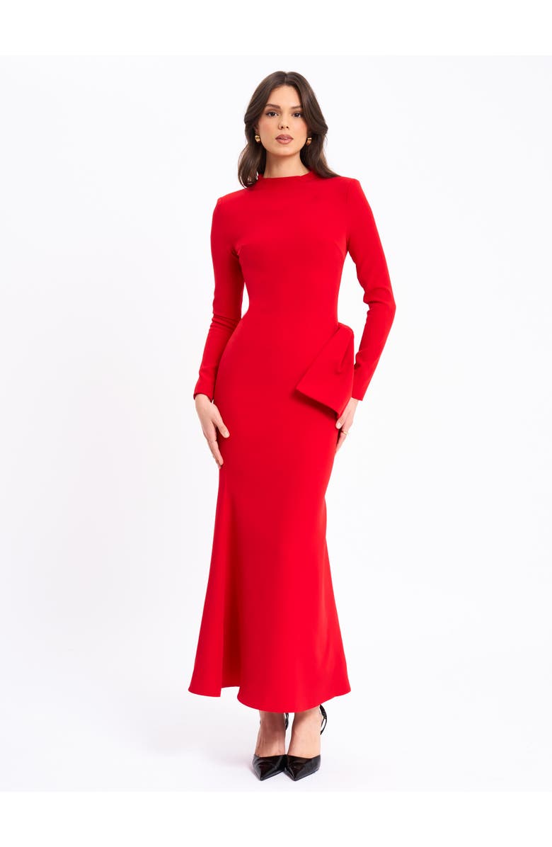 Miss Circle Radha Backless Longsleeve Maxi Dress with Bow, Main, color, Red
