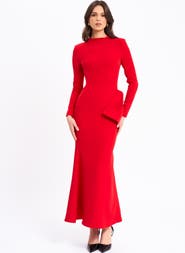 Miss Circle Radha Backless Longsleeve Maxi Dress with Bow