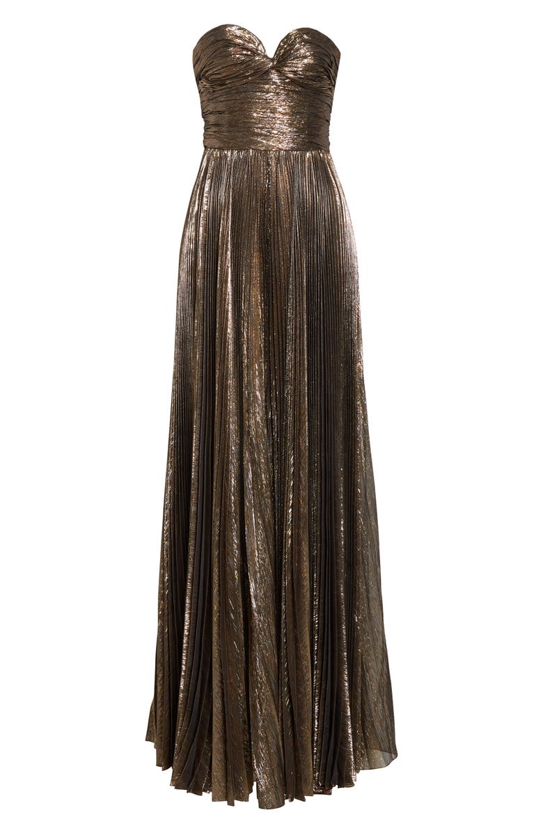 Oscar de la Renta Sweetheart Strapless Lamé Silk Blend Gown, Alternate, color,