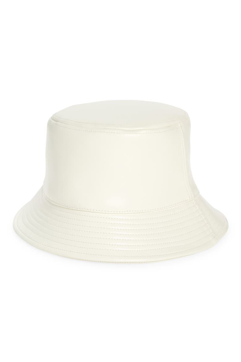 Vida Faux Leather Bucket Hat, Main, color, WHITE
