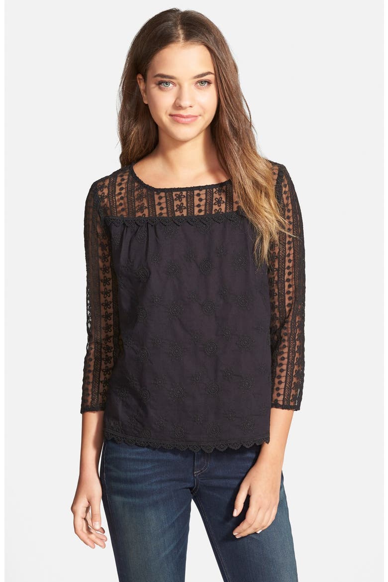 Lace Mix Top, Main, color, BLACK