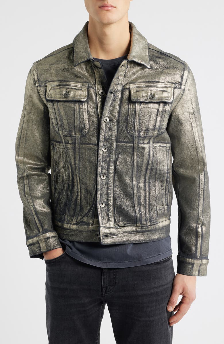 John Varvatos Anthony Foil Trucker Jacket, Alternate, color, Metal Grey
