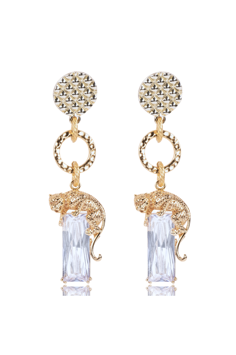 Spirit Animal Jaguar Earrings, Main, color, Gold/clear