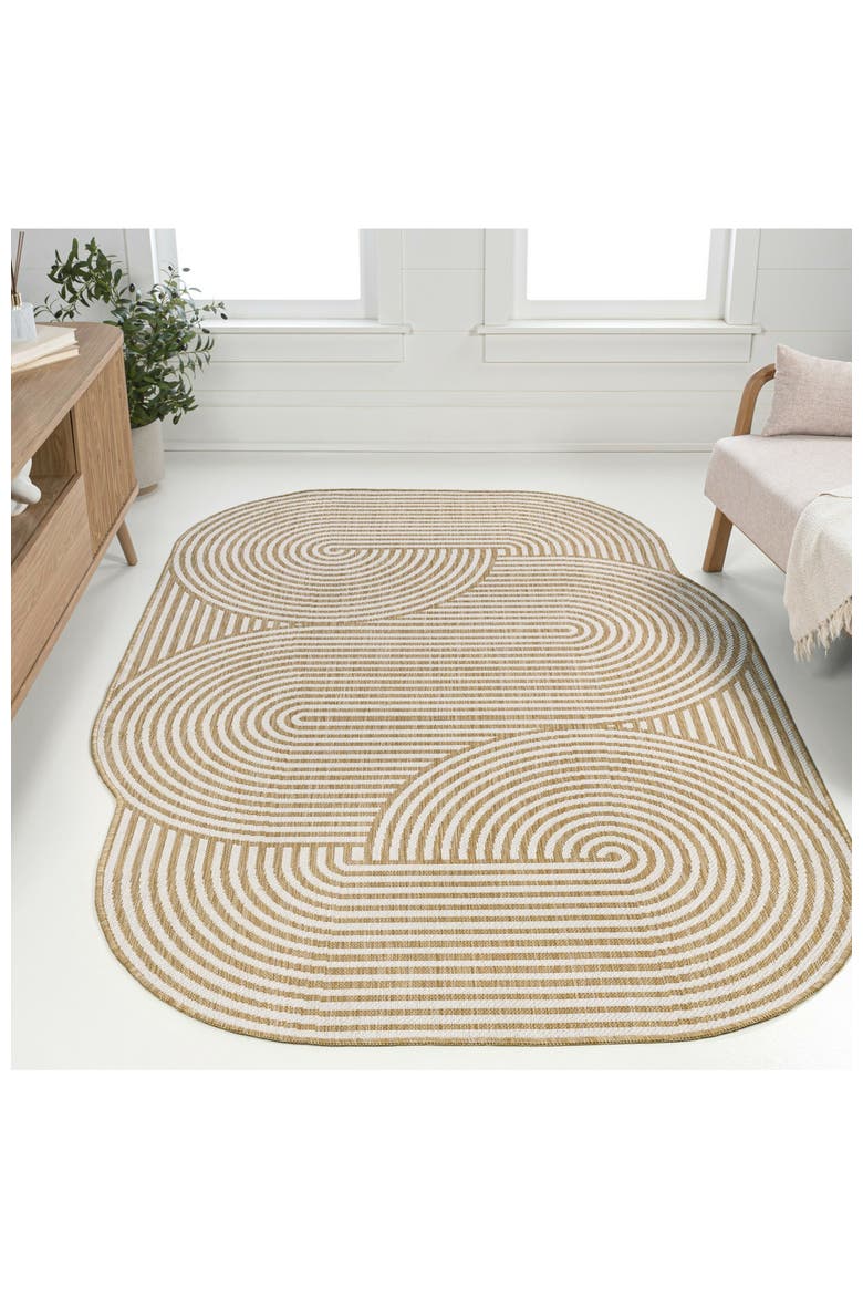Margot Modern Geometric Arch Stripe Indoor/Outdoor Shaped Area Rug, Alternate, color, Cream/Natural