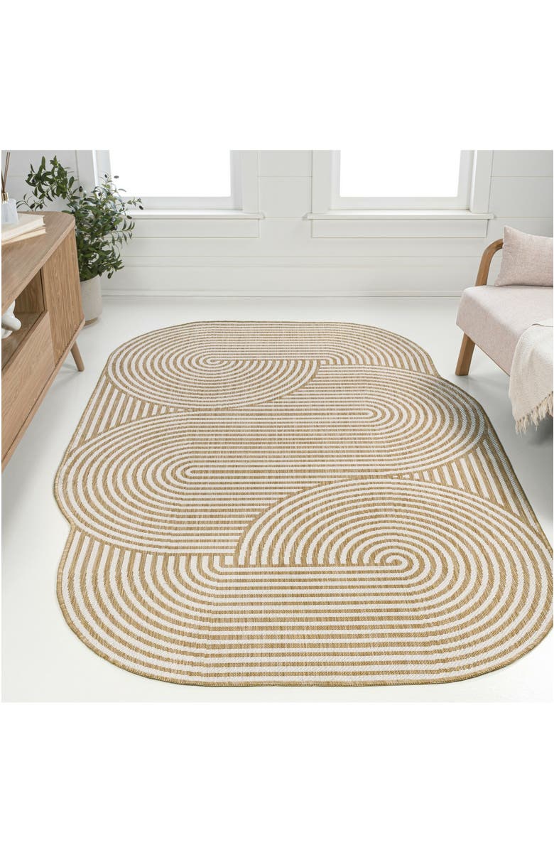 JONATHAN Y Margot Modern Geometric Arch Stripe Indoor/Outdoor Shaped Area Rug, Alternate, color, Cream/Natural